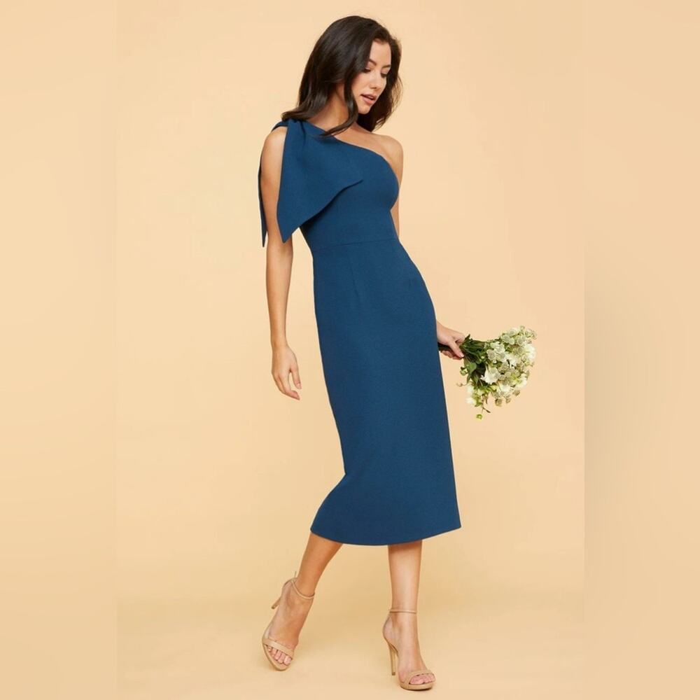 Dress The Population Tiffany Dress one shoulder‎ midi crepe peacock blue extra l
